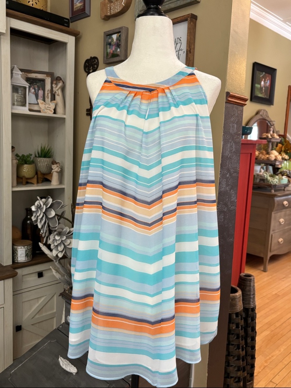 Ricki's Striped Halter Top in Aqua, Light Blue and Orange, Size XXL, see note